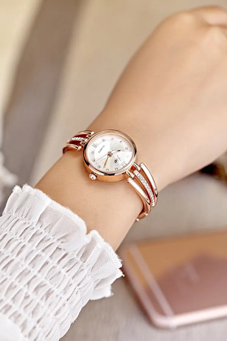 Новые Модные Стразы Часы Для женщин Элитный бренд Нержавеющая сталь браслет часы дамы кварцевые платье часы 825