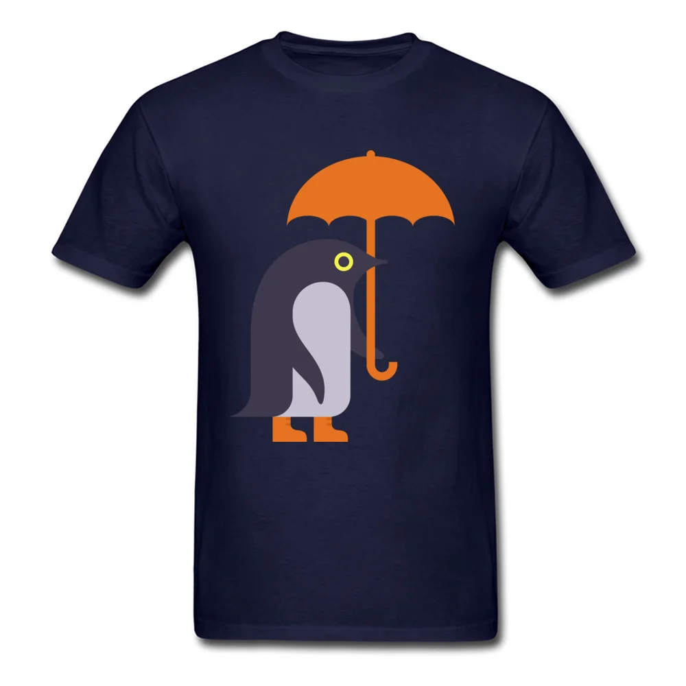 Umbrella Penguin O-Neck T-Shirt Summer Tops Shirt Short Sleeve Cheap Pure Cotton Funny Tee-Shirt Personalized Male Umbrella Penguin navy