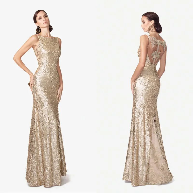 Fatto clienti Sirena Appliques Abiti Da Sera In Oro 2017 di Lunghezza