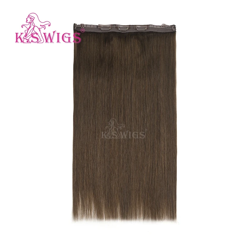K.S Wigs 20'' Remy Human Hair Straight Halo Hair Invisible Wire Clip In Human Hair Extensions 100g