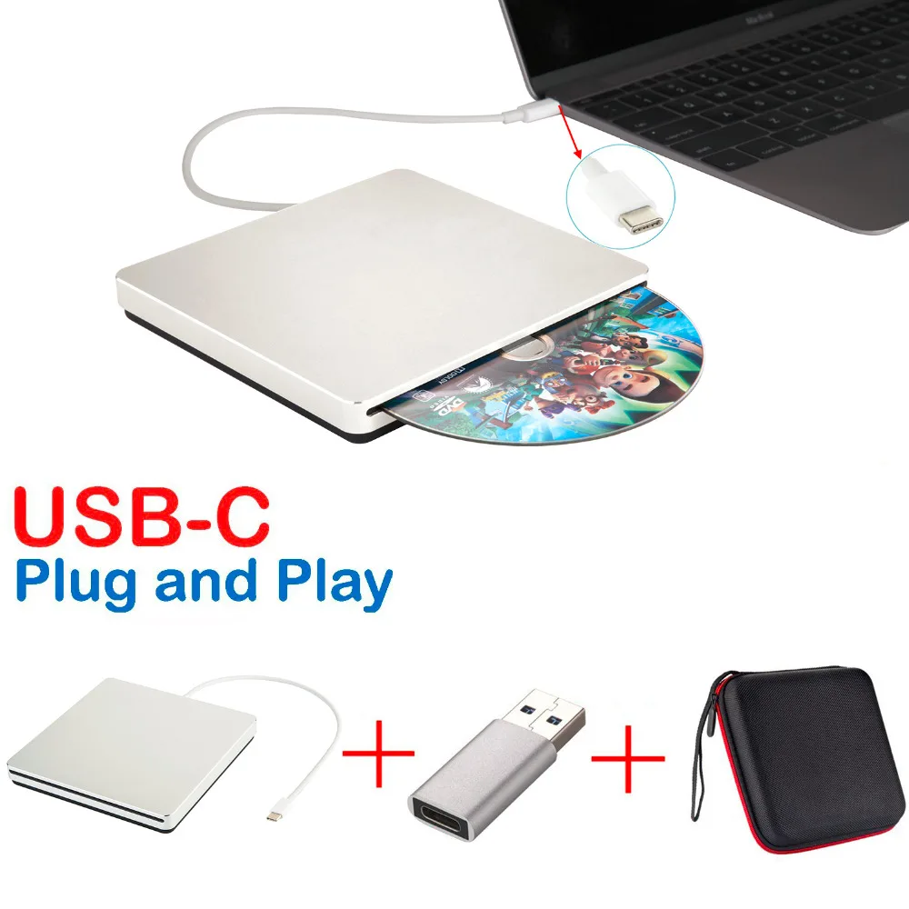 USB3.0 внешний dvd-плеер CD привод USB C супердрайв Внешний DVD/CD+/-RW записывающийся-для MacBook Pro/Air/ноутбука/Windows10(серебро