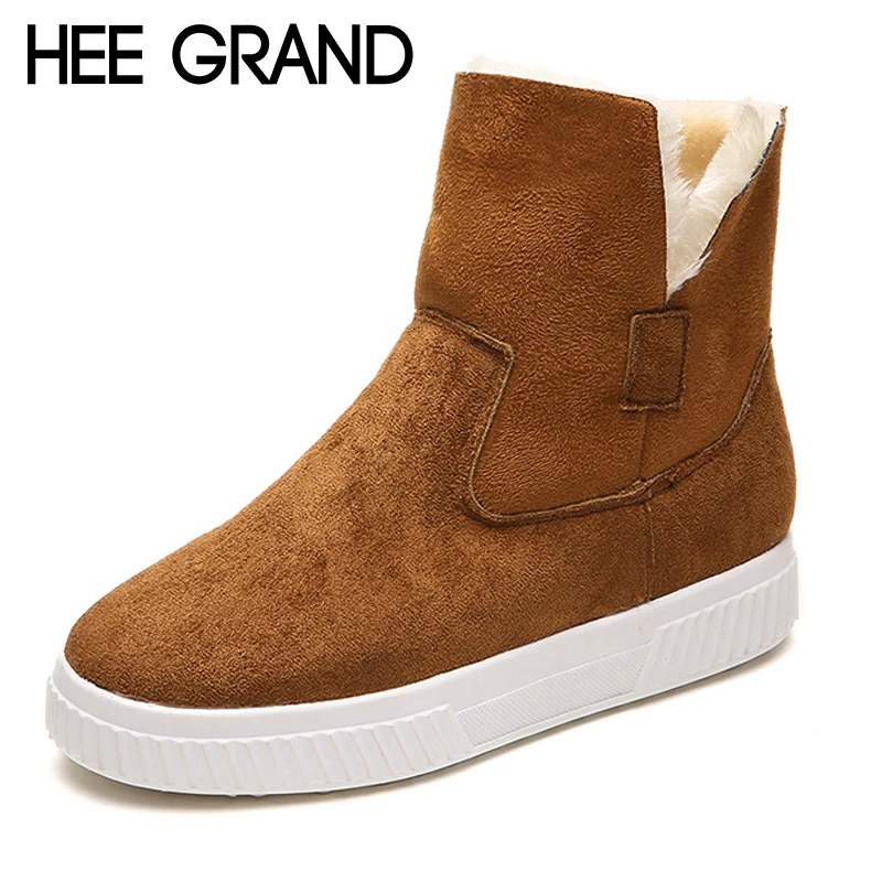 

HEE GRAND Solid Faux Suede Warm Women Snow Boots Creepers Platform Casual Shoes Woman Turned-Over Women Ankle Boots XWX6943