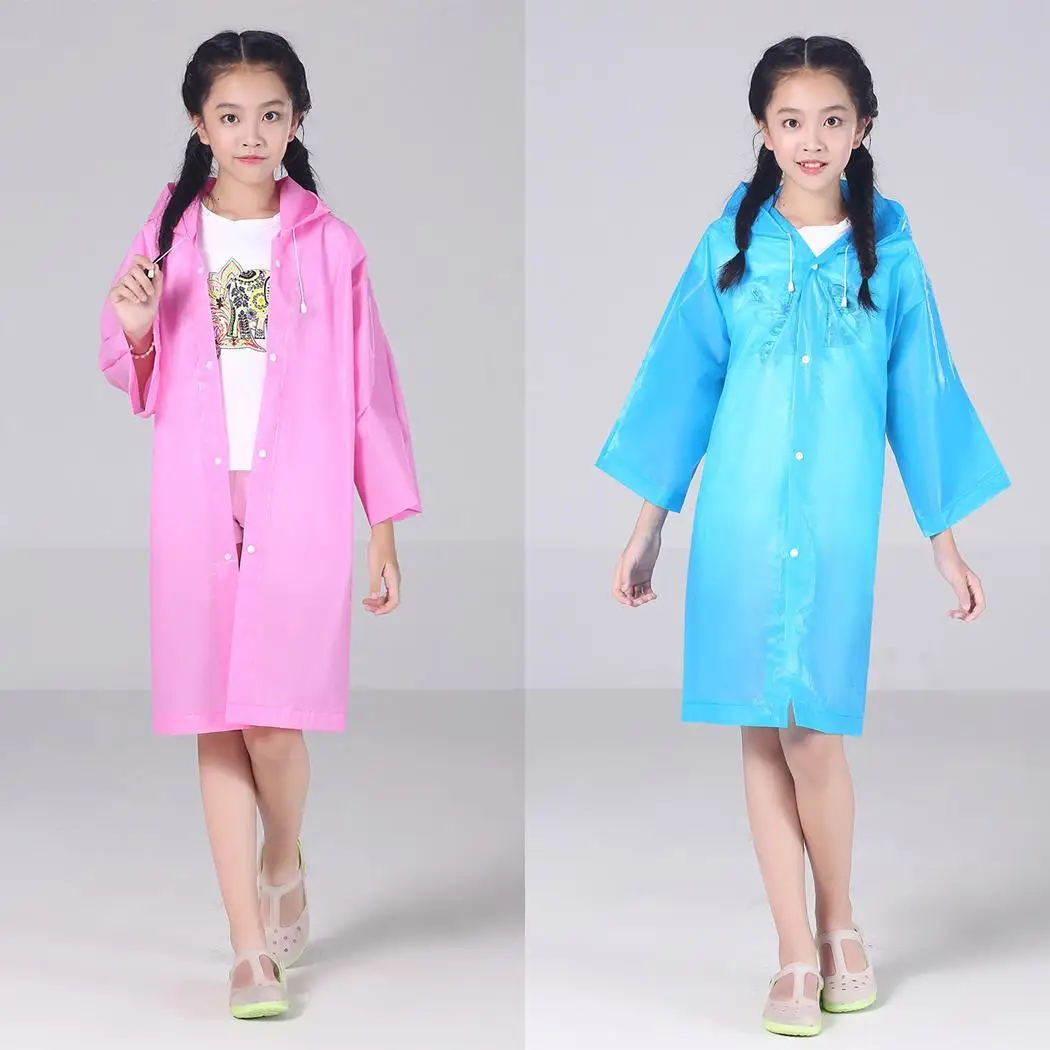 

Children Casual Hooded Neck Long Sleeve Solid All Season Button Closure Raincoat