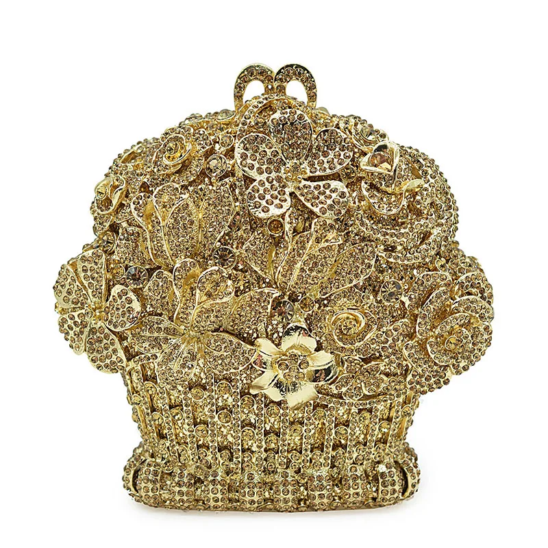 

Hollow Out Women gold Crystal Flower Clutch cocktail Wedding Purse Box gift Metal Clutches Ladies Evening Bags Female Party Bag