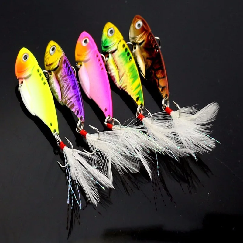  Metal vib Lure Fishing Whole Swimming Bait 5.5cm/11g Artificial Lures Feather Hook 1 Piece Sale