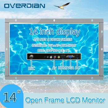 

Display 14inch Industrial Lcd Non-Touch Screen Monitor VGA/HDMI/BNC/AV Interface Metal Shell White Open Frame1600*900