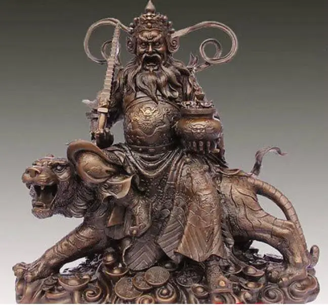 

40cm Stunning copper statue ancient Chinese buddha ride animal tiger - Tota Lee King