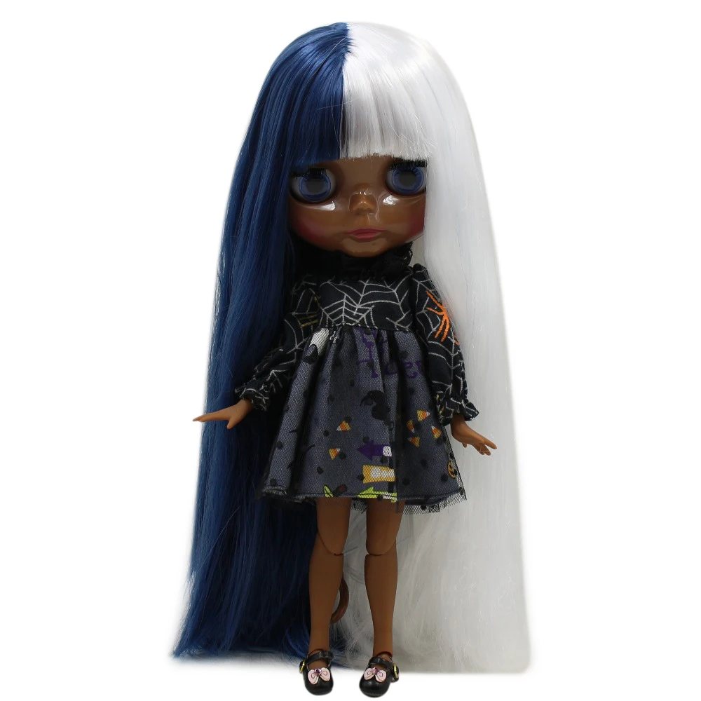 Кукла ICY DBS Blyth 1/6 bjd шарнирная кукла супер черная кожа синие и белые волосы для