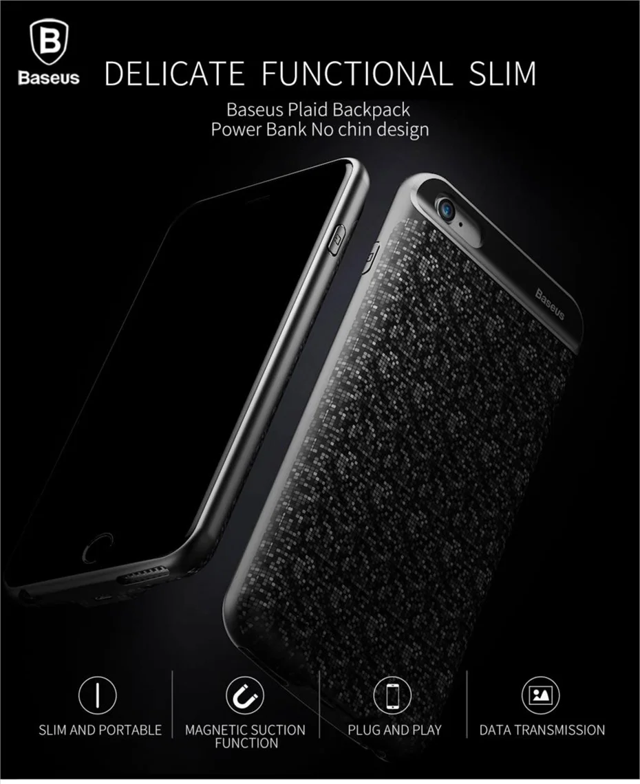 baseus 5000 7300mah portable power bank case for iphone 6 6s plus external battery pack backup charger power case for iphone 6s