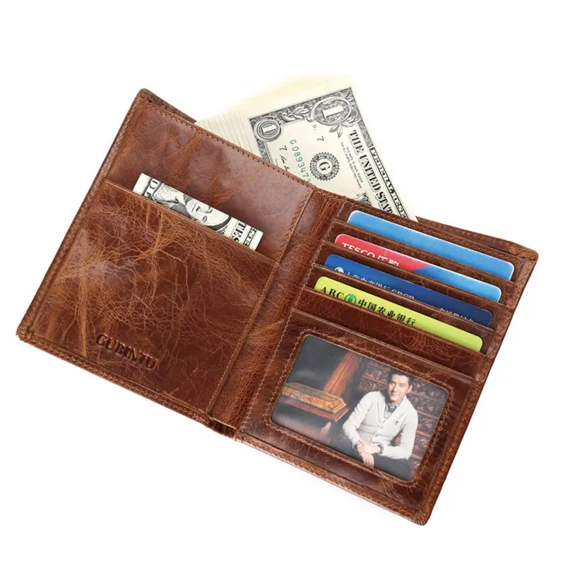 Men's Vintage Genuine Leather Travel Passport Holder Wallet Slim Tickets Credit ID Card Holder