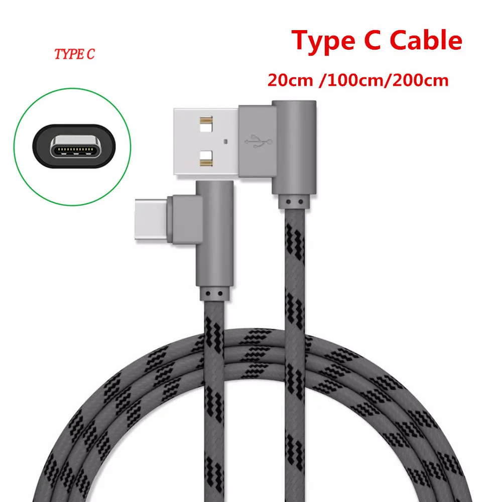 

90 Degree Type-C USB Cable Nylon Braided Fast Charge Data Line For Power bank Samsung Galaxy s8 s9 plus Meizu Pro 5 6 6S 7 plus