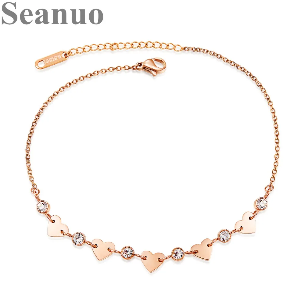 

Seanuo 2019 Hearts Link Chain Anklet Bracelet Women Romantic Steel Beach Foot Chain Girl CZ Ankle Bracelet On The Leg Jewelry