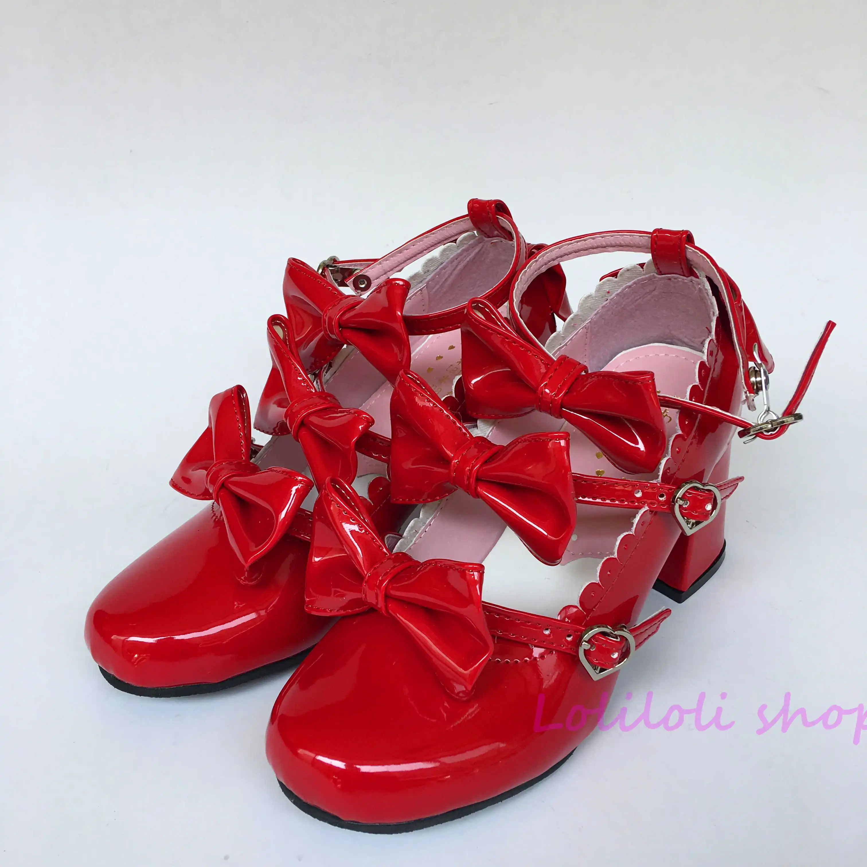 Princess sweet lolita red shoes  butterfly bow Drawstring sandals Hand made large size shoes Japanese design customization 4129