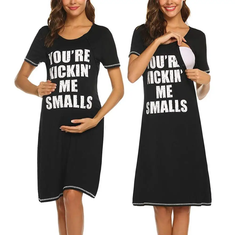 

Cute Letter Printing Women Pregnancy Dress Nursing Nightgown Front Opening Breastfeeding Sleepwear Pajama Clothes
