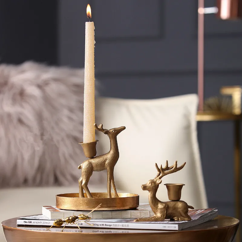 Lovers Deer Candlestick Europe Plating Copper Candlestick Ornament