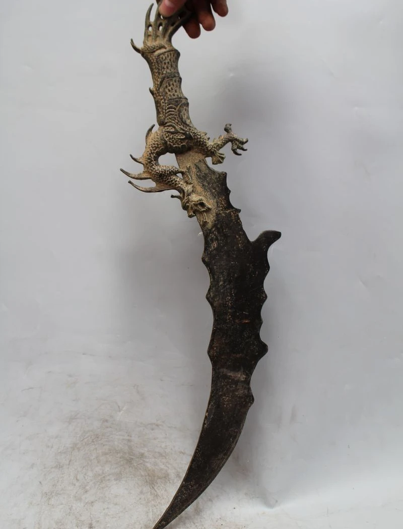 

21"Marked Chinese China Dynasty Palace Feng Shui Bronze Dragon Sword Statue