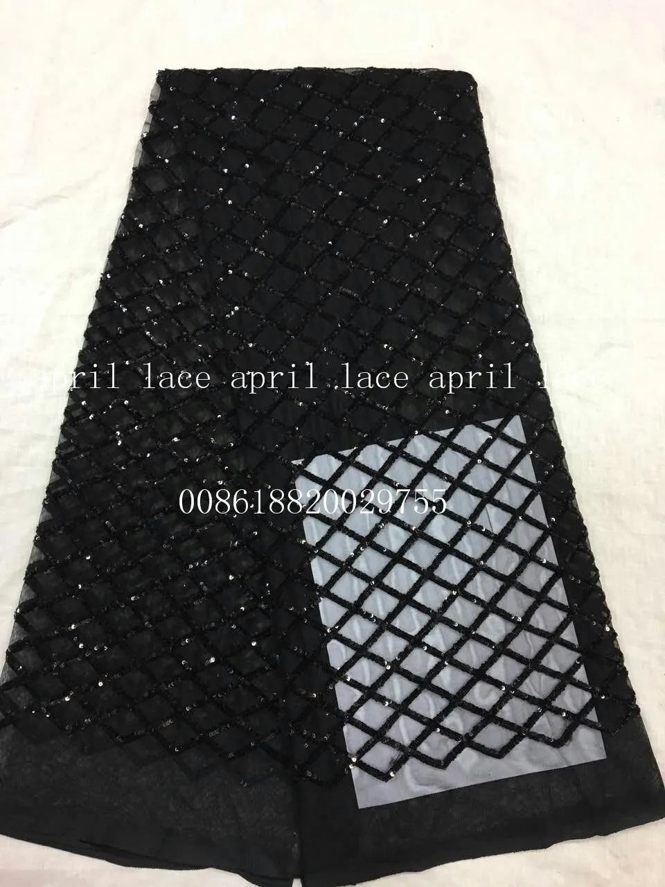 

aa002-9 black newest best quality grid paillette pattern net mesh lace fabric for wedding party