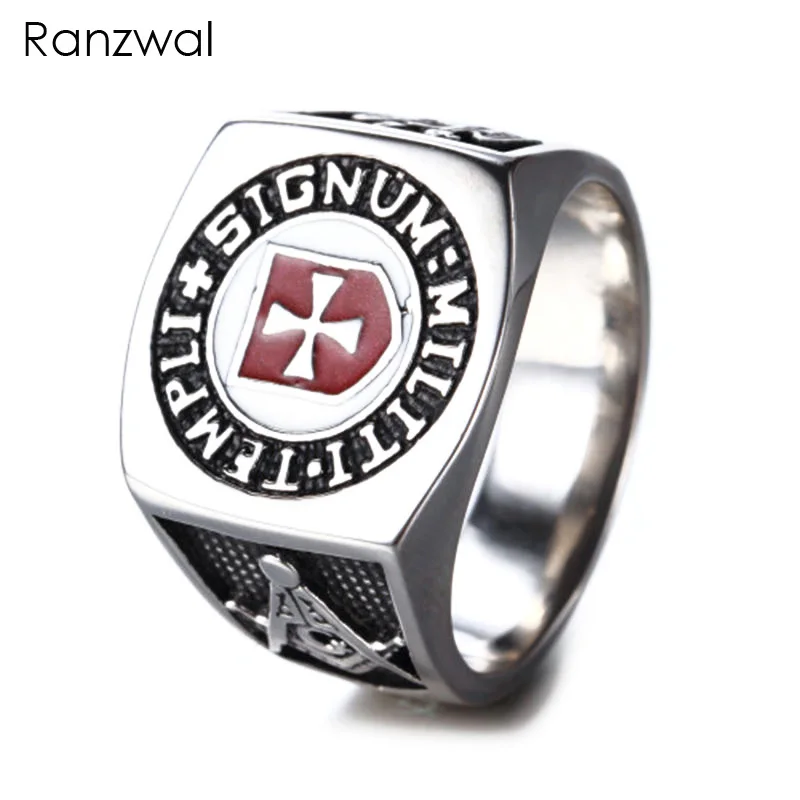 

Ranzwal Punk Stainless Steel Rings for Men Templar Knight Crusader Cross Ring Freemasons Jewelry US SIZE 8~13