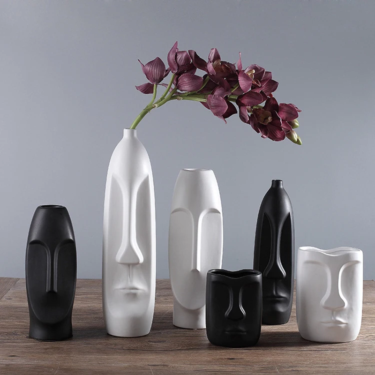 Скандинавские керамические белые черная ваза человеческое лицо современные декоративные вазы настольные цветочные горшки декоративные украшения для дома и свадьбы