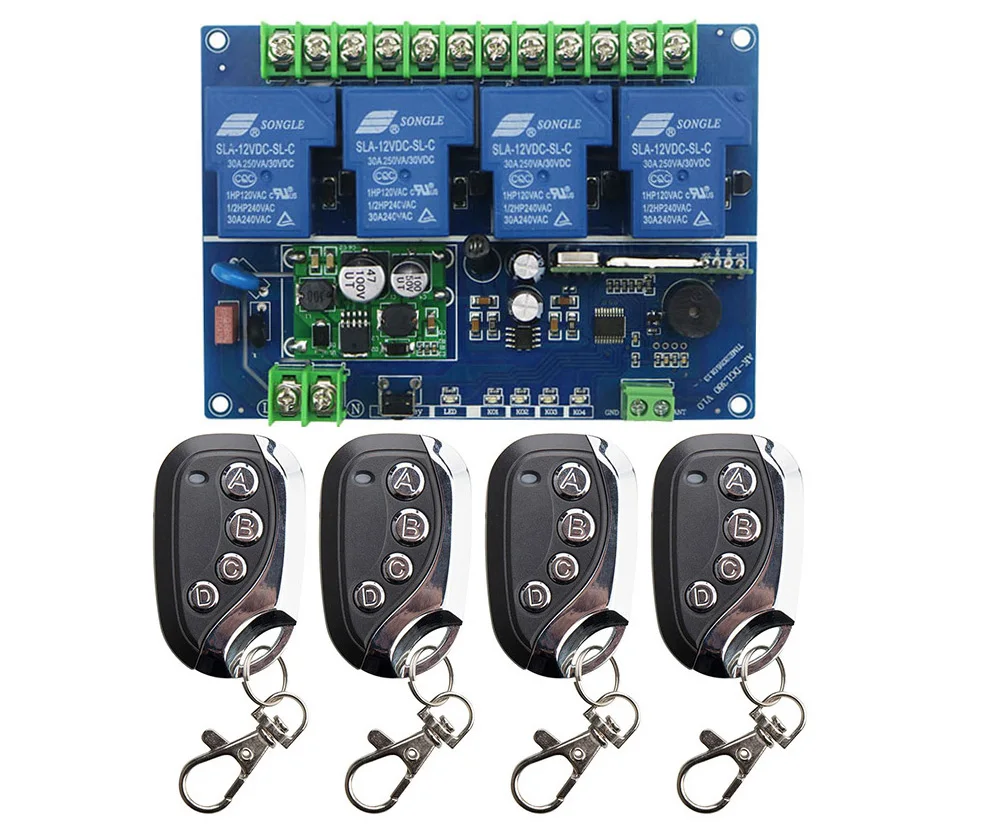 

DC12V 24V 36V 48V 30A 4CH RF Wireless Remote Control Switch With metal Transmitter Gate Garage Door lamp/ window