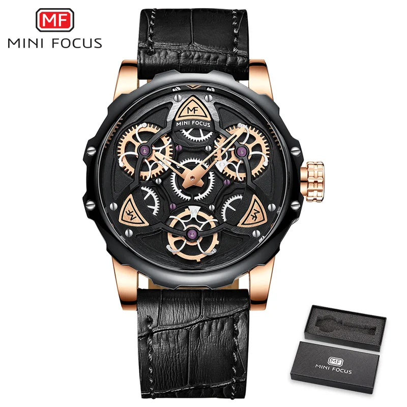 MINIFOCUS мужские часы люксовый Топ бренд милитари, спортивные кварцевые часы мужские 3D Циферблат Водонепроницаемые кожаные часы Relogio Masculino - Цвет: 03
