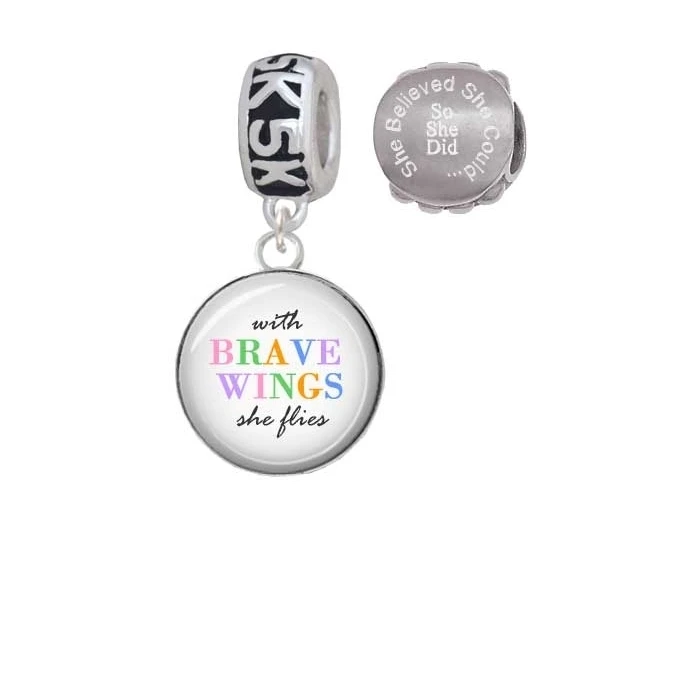 Domed Brave Wings 5K Run She Believed She Could Charm Beads (Set of 2)