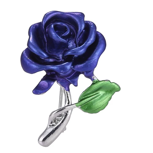 RINHOO Fashion Handmade Colorful Camellia Flower Leaf Plants Crystal Rhinestone Collar Brooch Pin for Women Men Costume Jewelry - Metal color: Purple Flower