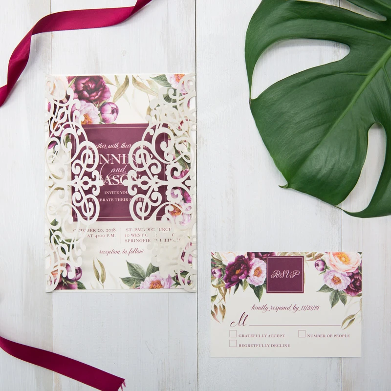  Design 10 Kit Flower White Pattern Laser Cut Wedding Invitatins Blank Print Customize Convites de c - 32846297723