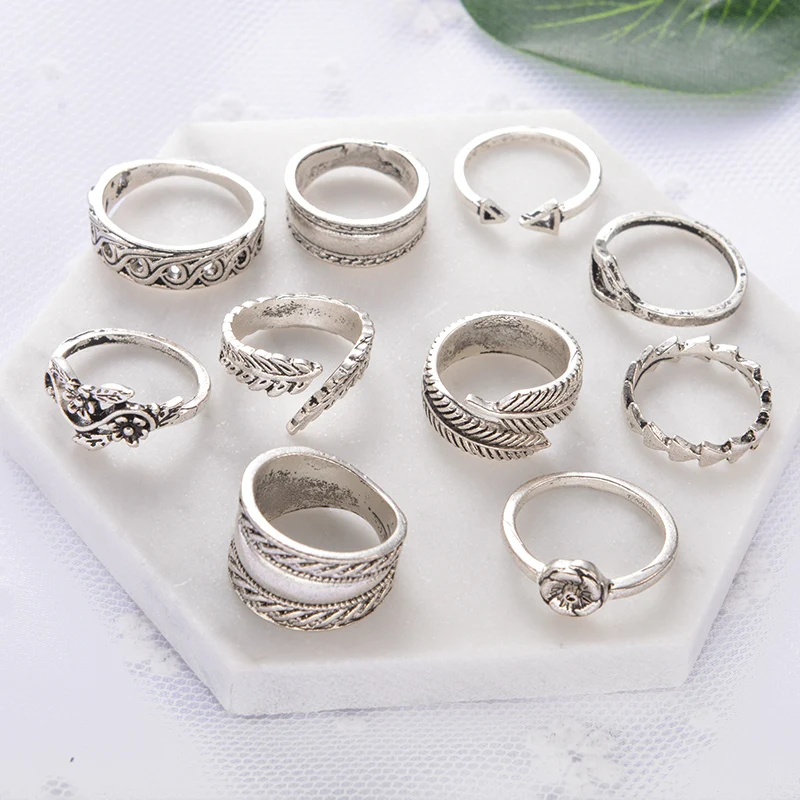 Набор колец в винтажном стиле с цветочным рисунком|ring set|vintage setsilver sets for women |