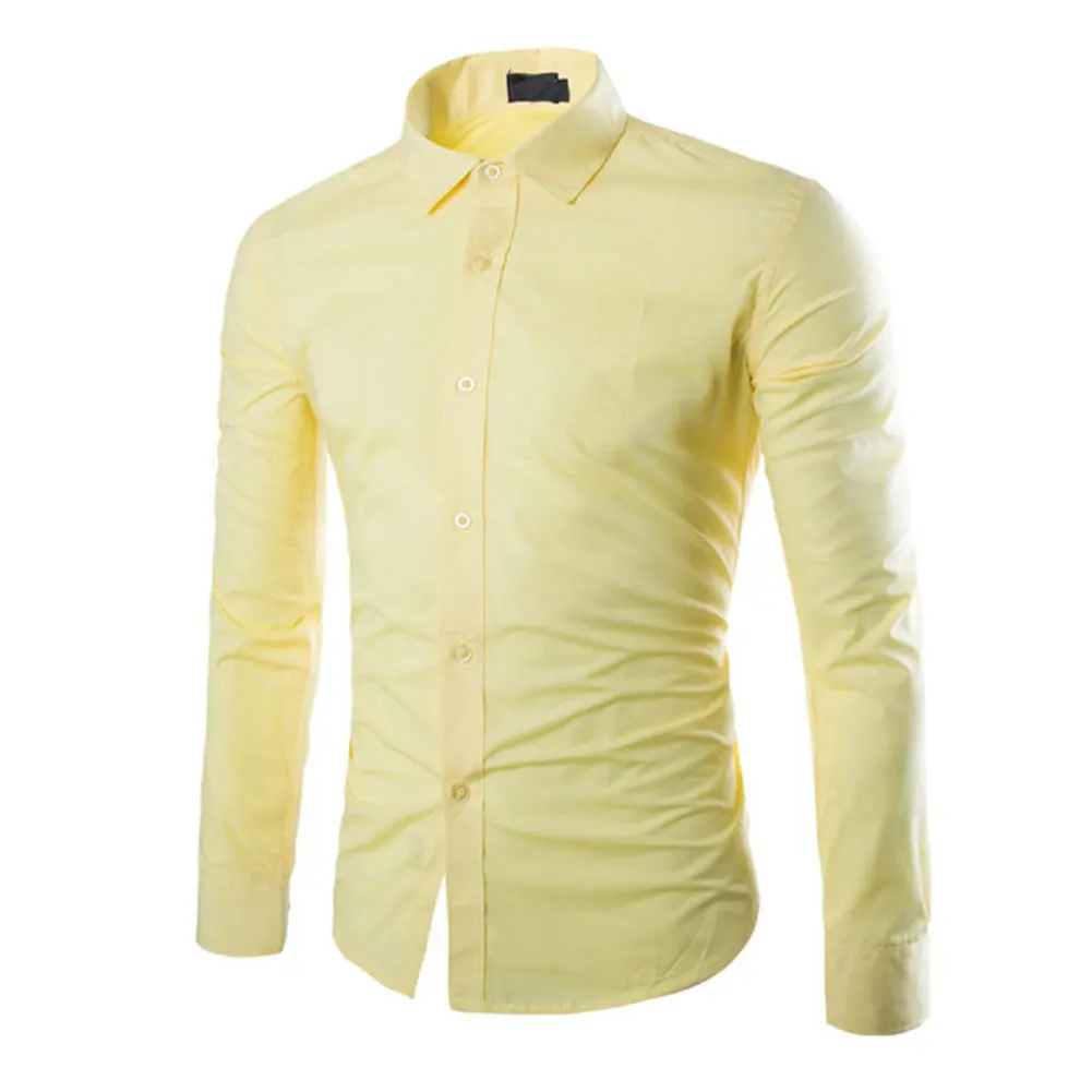 Модная весенняя Осенняя мужская Рабочая Рубашка с длинным рукавом, одноцветная, легкая в уходе, против морщин, мужские повседневные рубашки, M-3XL, FS99 - Цвет: Цвет: желтый
