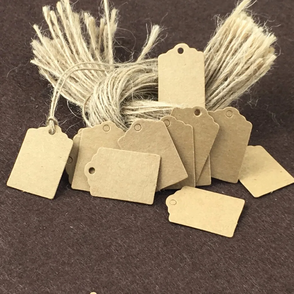 200pcs 3x2cm Kraft Paper Tag Note DIY Blank Price Hang Tag Birthday