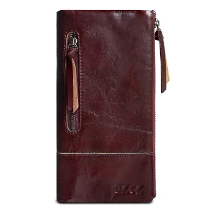 GZCZ Genuine Leather Wallet Female Coin Purse Women Wallets Double Zipper Clamp For Money Clutch Long Walet Woman Portomonee - Цвет: WineRed