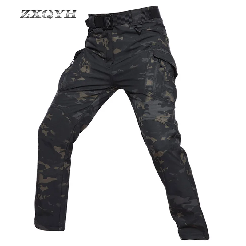 

ZXQYH IX9 Winter Fleece Softshell Pants Camouflage Military Tactical Pants Outdoor Sport Hiking Hunting Trousers Combat Pants