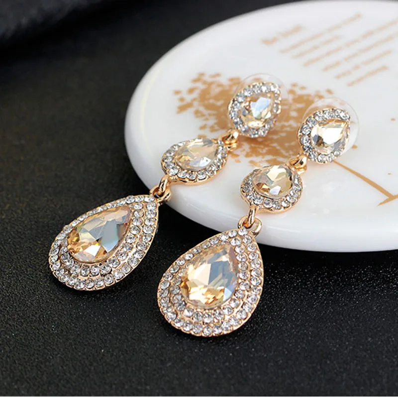 TREAZY Luxury Champagne Crystal Earrings Gold Color Jewelry Fashion Female Bricons Wedding Long Big Drop Earrings For Women dangle earrings drop earrings long earrings golden earrings crystal earrings