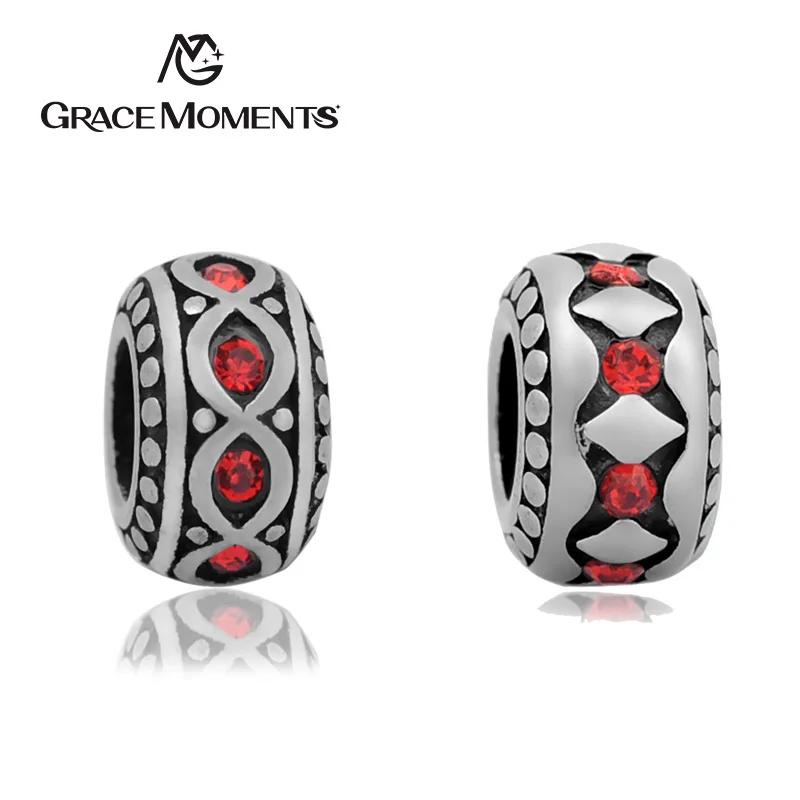 

5Pcs/Lot GRACE MOMENTS For Jewelry Round Red Crystal Spacer Big Hole Metal Beads Accessories For Chains Bracelets Necklace