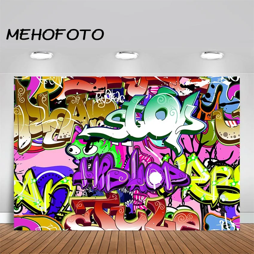 

Graffiti Hip Pop 80's 90's Themed Background 80s 90s Birthday Party Banner Photography Backdrops Decoration Supplies