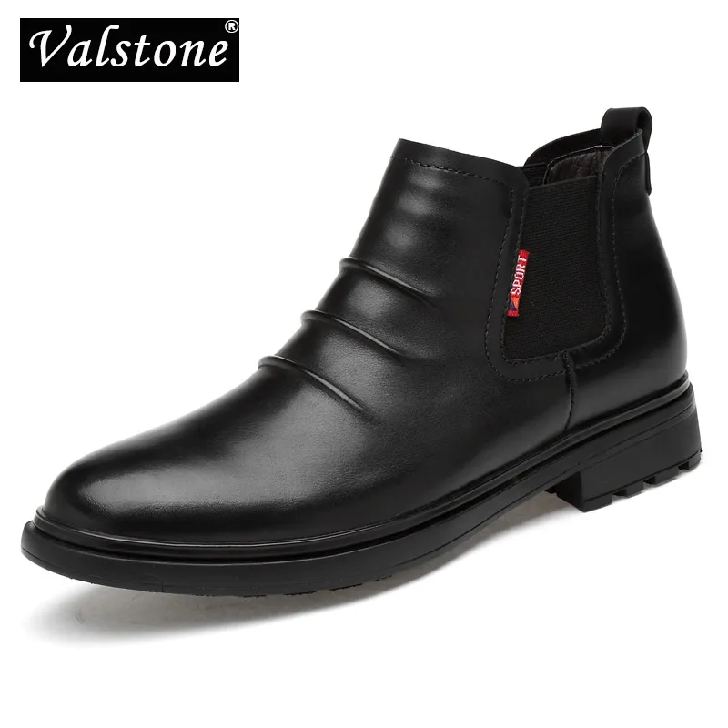 

Valstone Genuine Leather Boots For Men Pointed Toe Waterproof Dress shoes Natural leather Ankle boot Botas Hombres Plus size 47