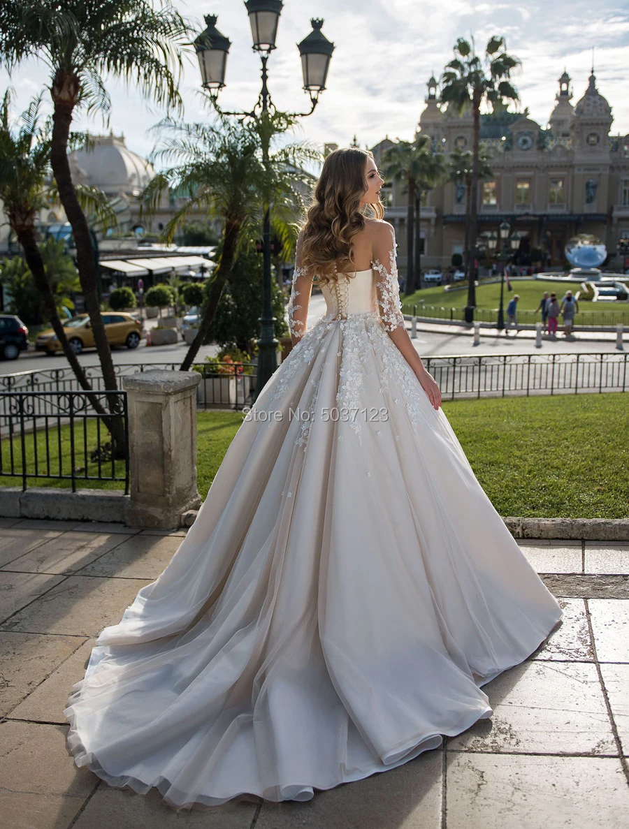 Бальное платье Свадебные платья Тюль три четверти кружево до Совок Vestido De Noiva свадебное платье длиной до пола платье
