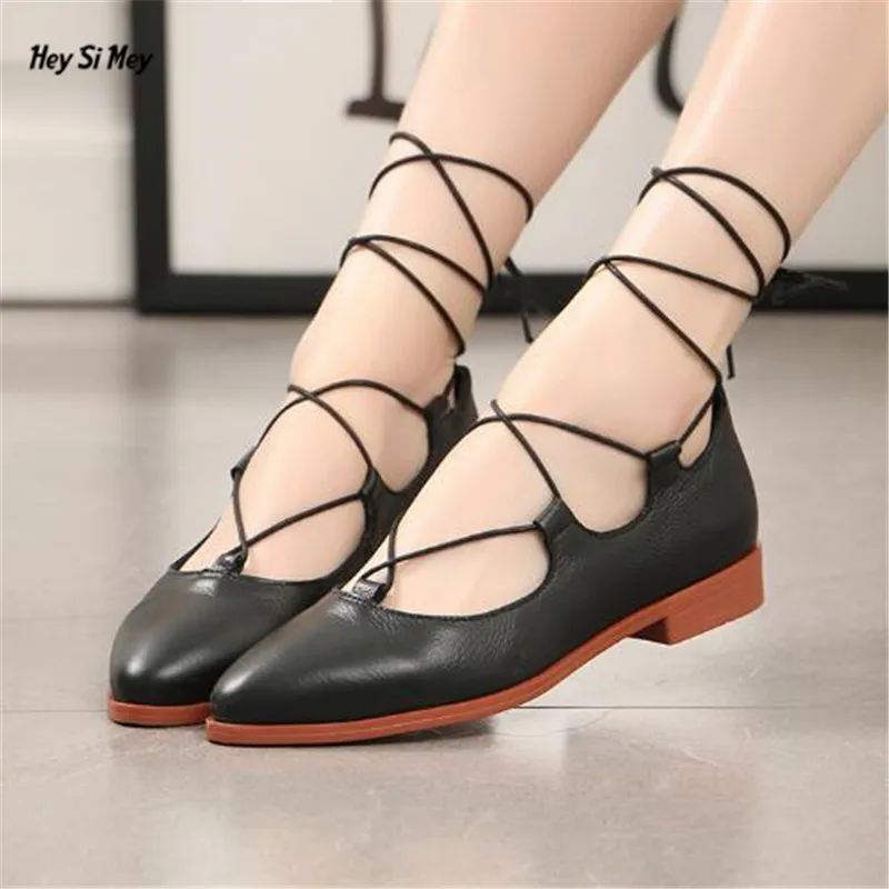 

HSM Plus size:35-41 42 43 Spring/Autumn Cross-strap High-Heeled Handmade woman pumps Cow Leather outside Driver casual shoes