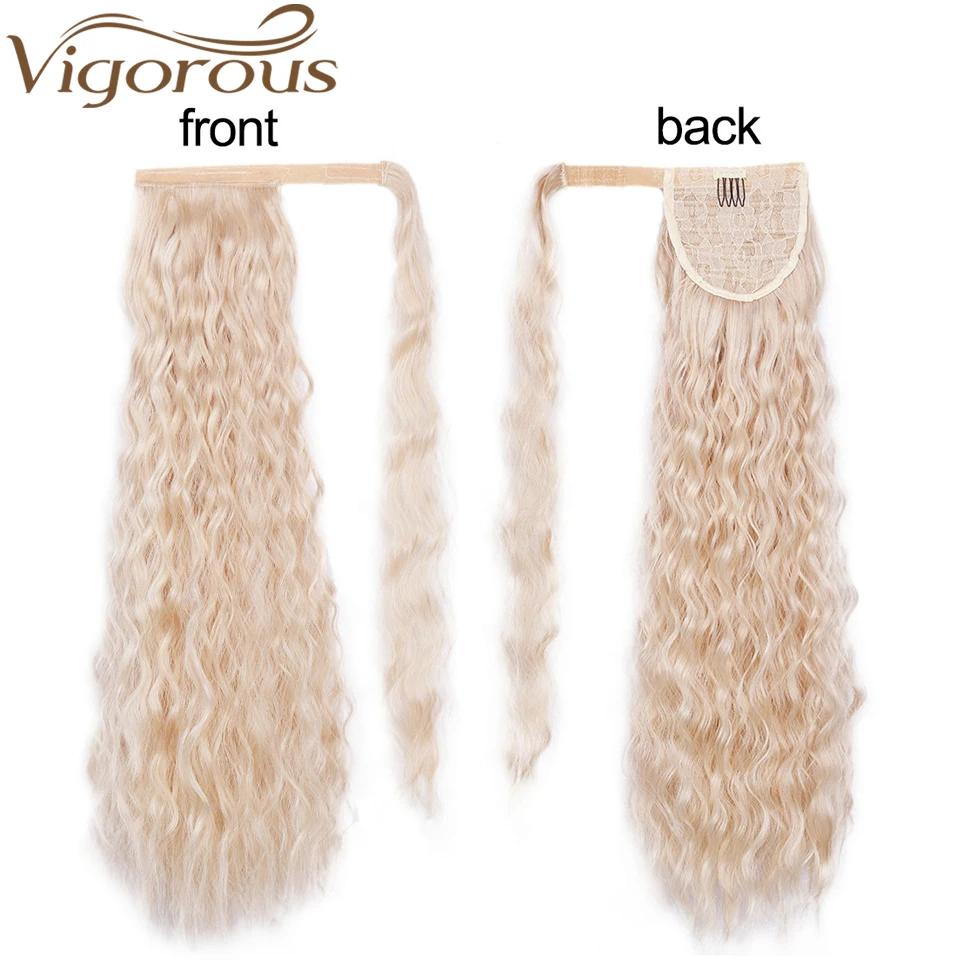 Vigorous Long Afro Curly Ponytail Synthetic Hairpiece Wrap on Clip Hair Extensions Pony Tail Hair Piece fo Women 22 Inch 100g