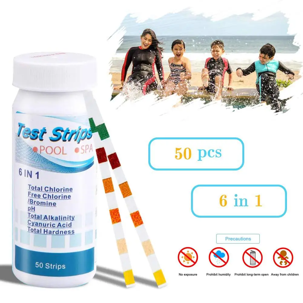 

50Pcs 6 in 1 SPA Pool Test Strips for PH Total Chlorine Alkalinity Cyanuric Acid
