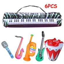 6 шт./компл. модные надувные симуляторы игрушечный музыкальный инструмент, ударная установка/орган, сопрано саксофон/на открытом воздухе рожок микрофон/Гитары детские игрушки