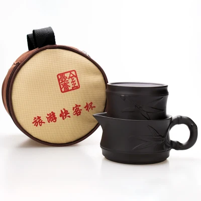Yixing с изображением кунг-фу чайный набор Быстрая чашка керамический чайник для путешествий портативный офисный чайный чаша крышка чаша набор чашек - Цвет: Светло-серый