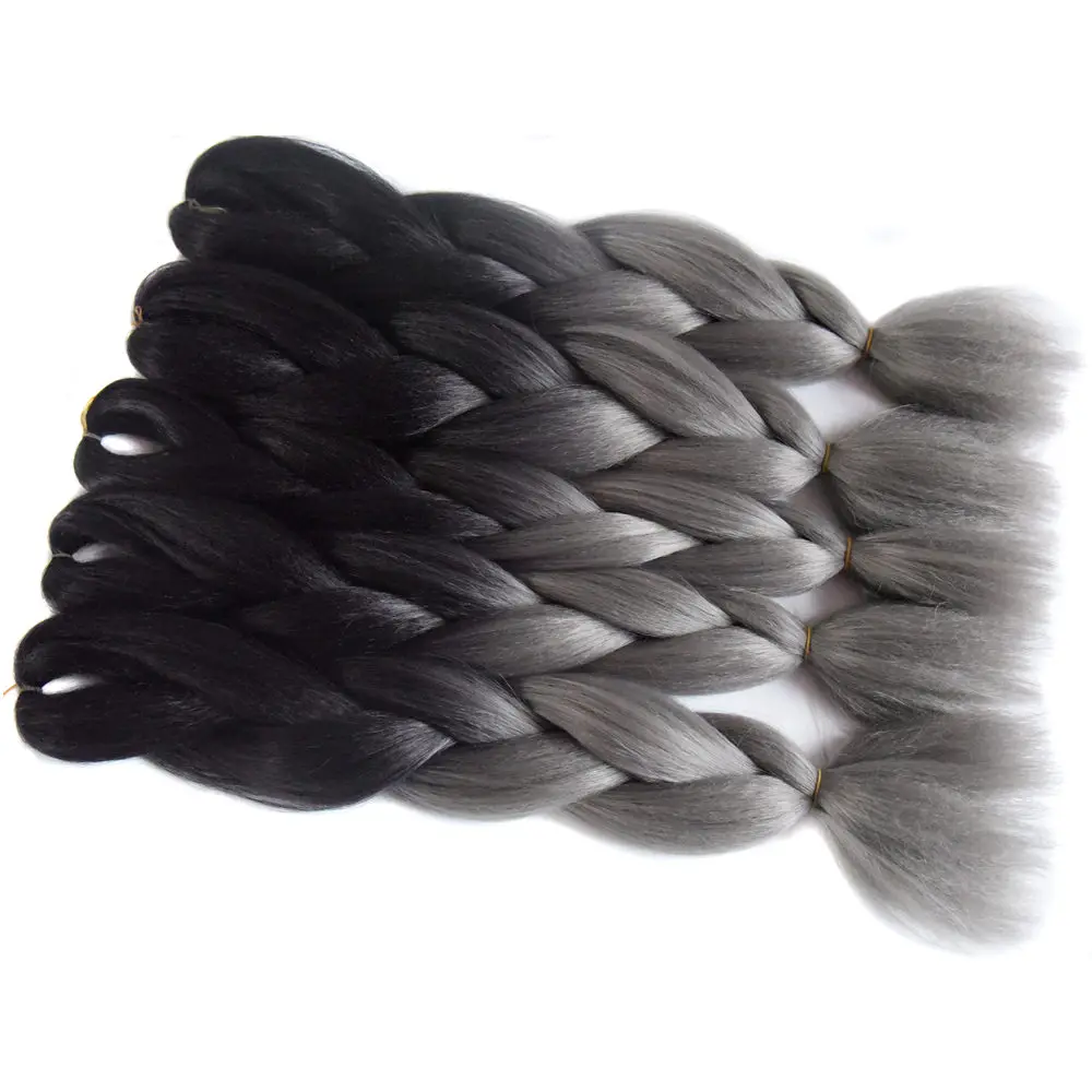 Ombre braiding hair kanekalon Jumbo Braids Bulk hair Two Tone Color Black Silver GREY (26)