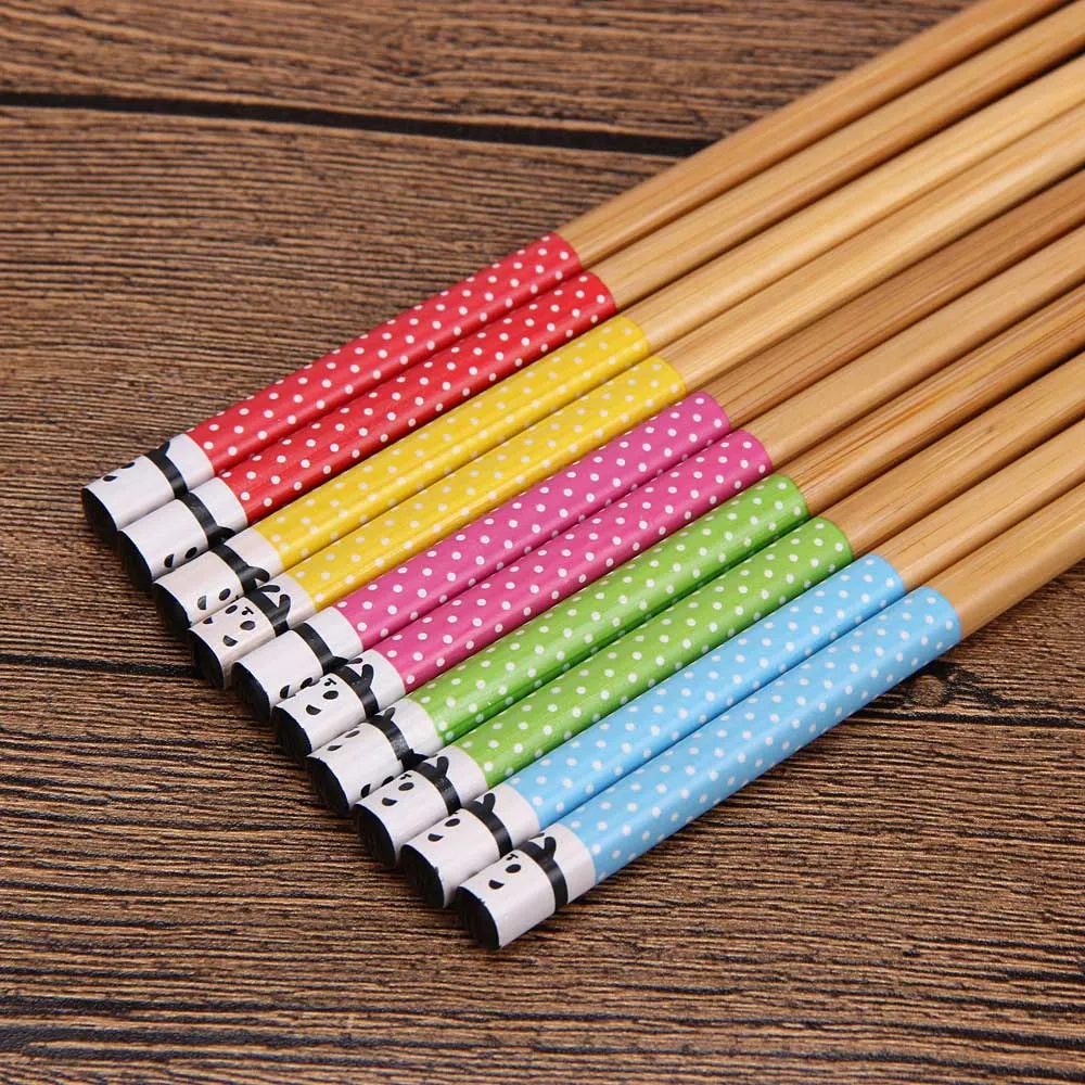 

New 5 Pairs Chopsticks Bamboo Panda Wood Assorted Beautiful Chop Sticks Set L513