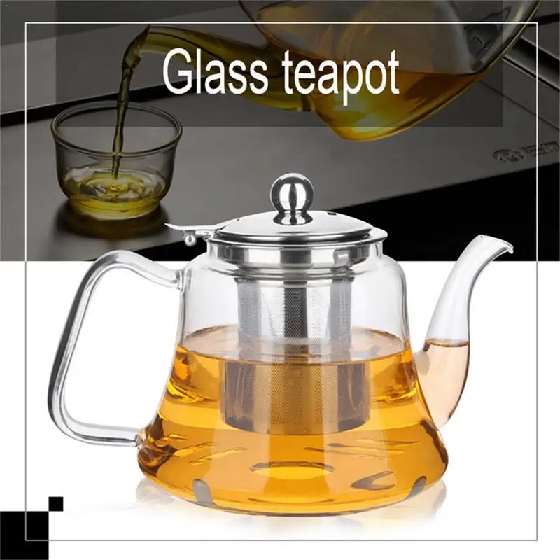 Высокая термостойкость высокий боросиликатный стеклянный чайник здоровье горшок из нержавеющей стали основание может нагреваться индукционной плитой