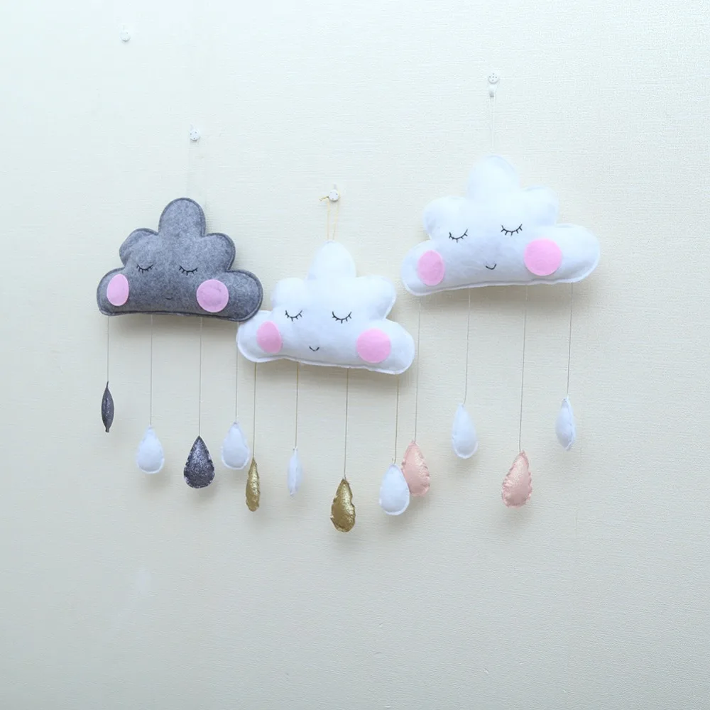 

Felt Raindrop Pendant Nordic Children Tent Decoration Cloud Smiles Photography Props Kid Room Ornaments Wall Hanging Wind Chimes