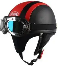 Leather covered half face helmet with Goggles wear motorcycle helmet free shipping