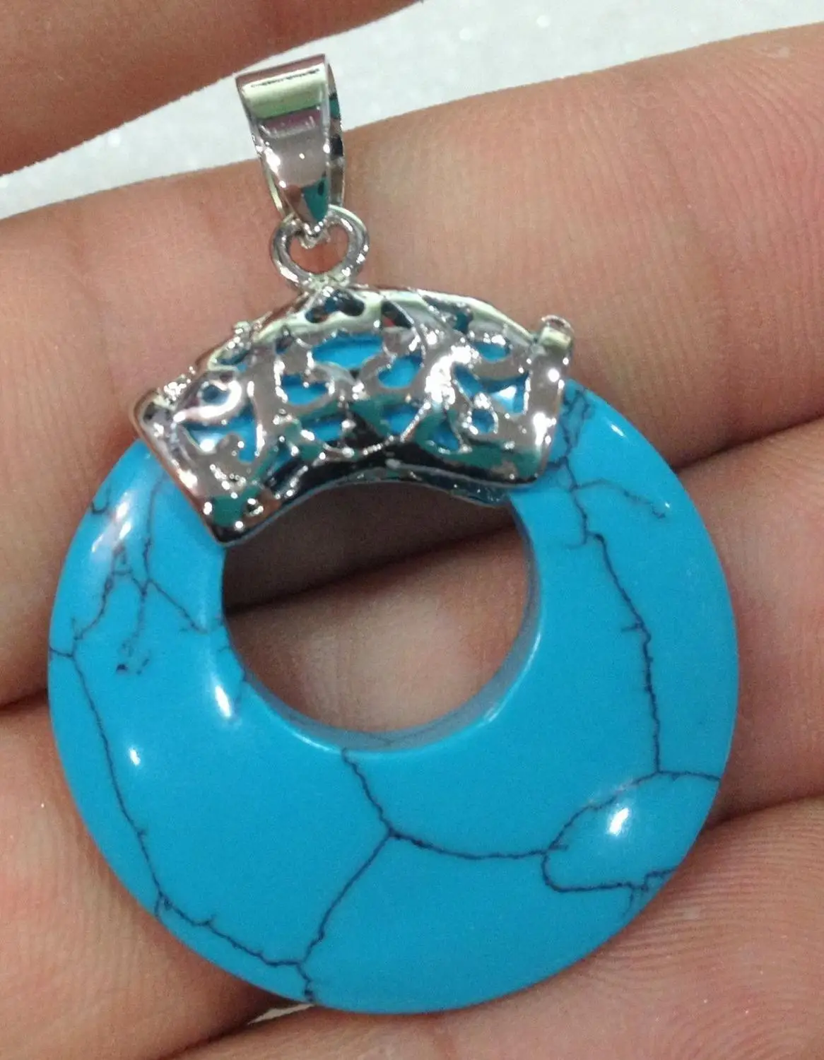 

FREE SHIPPING>> New NATURAL Turquoise NECKLACE PENDANT 18KGP