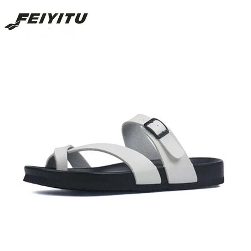 

FeiYiTu New Summer Woman Beach flat Slippers Sandals Casual Double Buckle Clogs Sandalias Women Slip on Flip Flop Shoe white